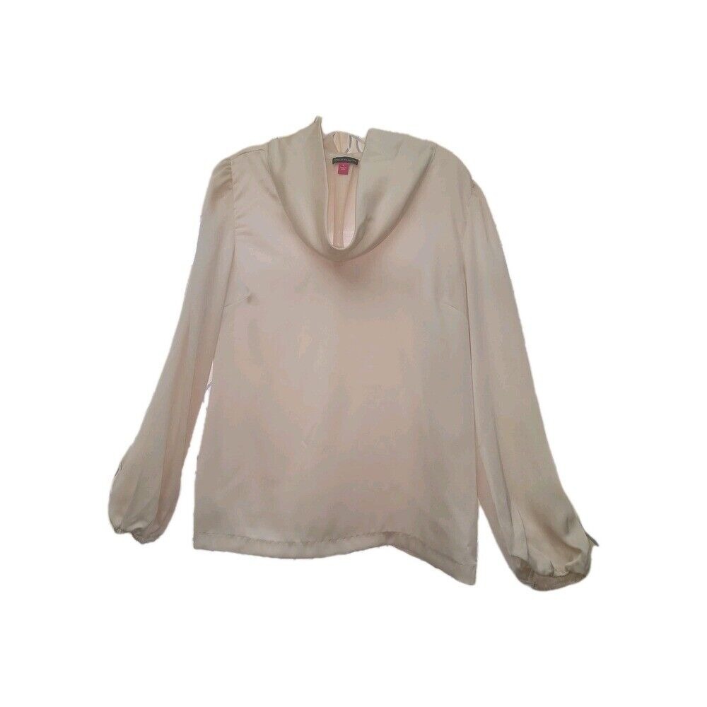 Vince Camuto Blouse Long Bishop Sleeves Cowl‎ Neck Women's L Ecru Office Dressy